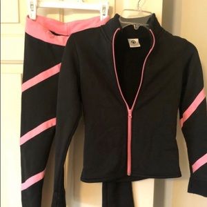 Figure Skating fleece jacket/pant - pink/ black 12